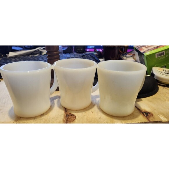Set of 3 Vintage Fire-King White Milk Glass Coffee Mugs – Mid-Century USA Mad - Picture 3 of 4
